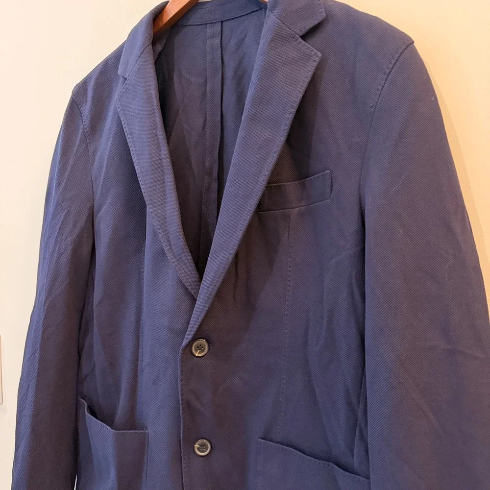 Quince Cotton Pique‎ Knit Blazer Lightweight Breathable Date Office Navy Med NWT